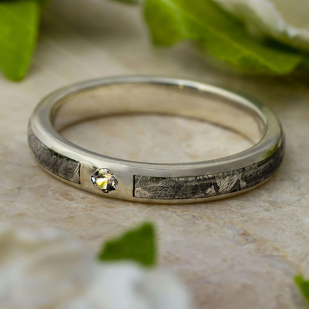 Meteorite Ring with Moissanite