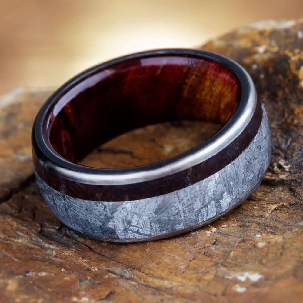 Meteorite and Fossil Wedding Band for Men