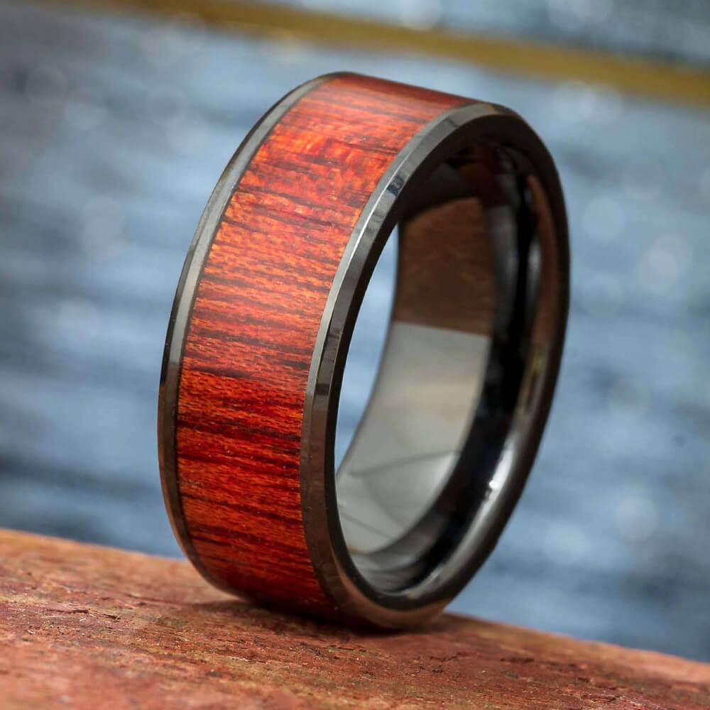 Bloodwood Wedding Band in Black Ceramic