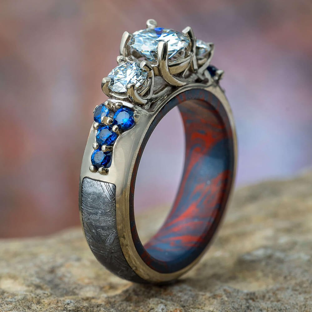 Meteorite and Sapphire Engagement Ring