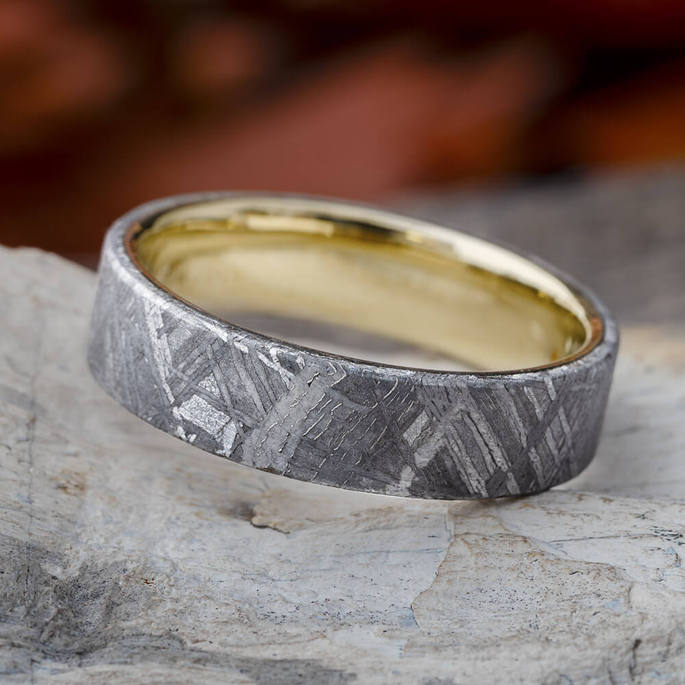 Gibeon Meteorite Overlay Wedding Band, Unique White Gold Ring-2439 - Jewelry by Johan