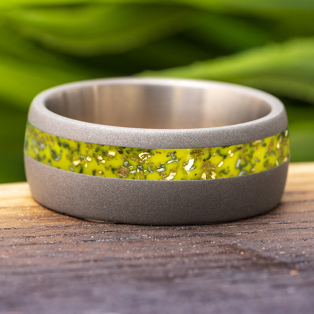 Yellow Stardust Wedding Band with Meteorite Shavings