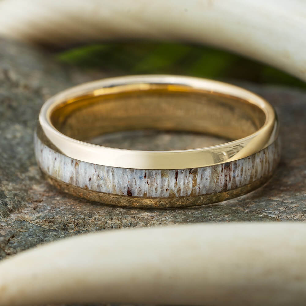 Deer Antler Men's Wedding Band In Yellow Gold-2604 - Jewelry by Johan