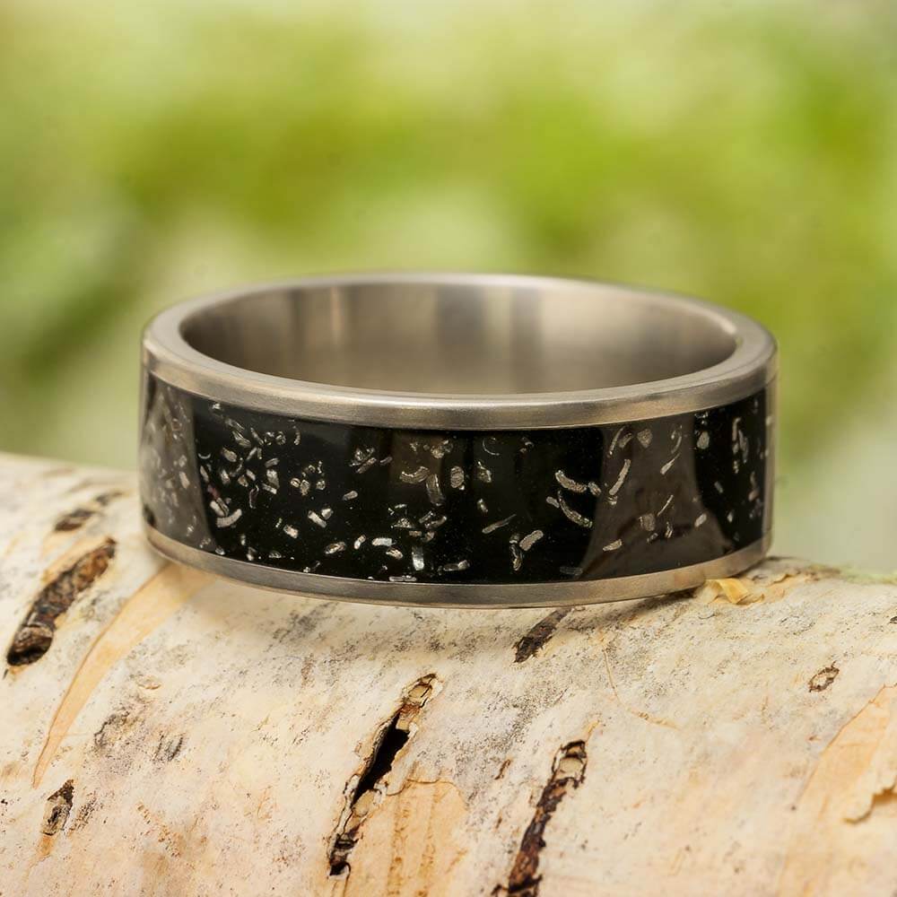 Meteorite and Black Stardust Wedding Band