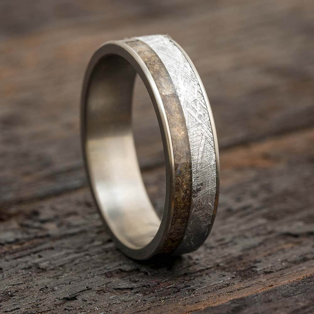 Meteorite and Dinosaur Bone Wedding Band