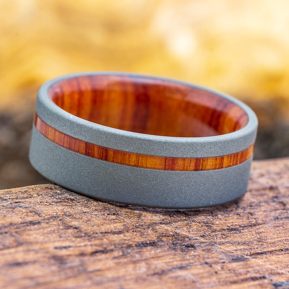 Tulipwood Wedding Band with Sandblasted Titanium