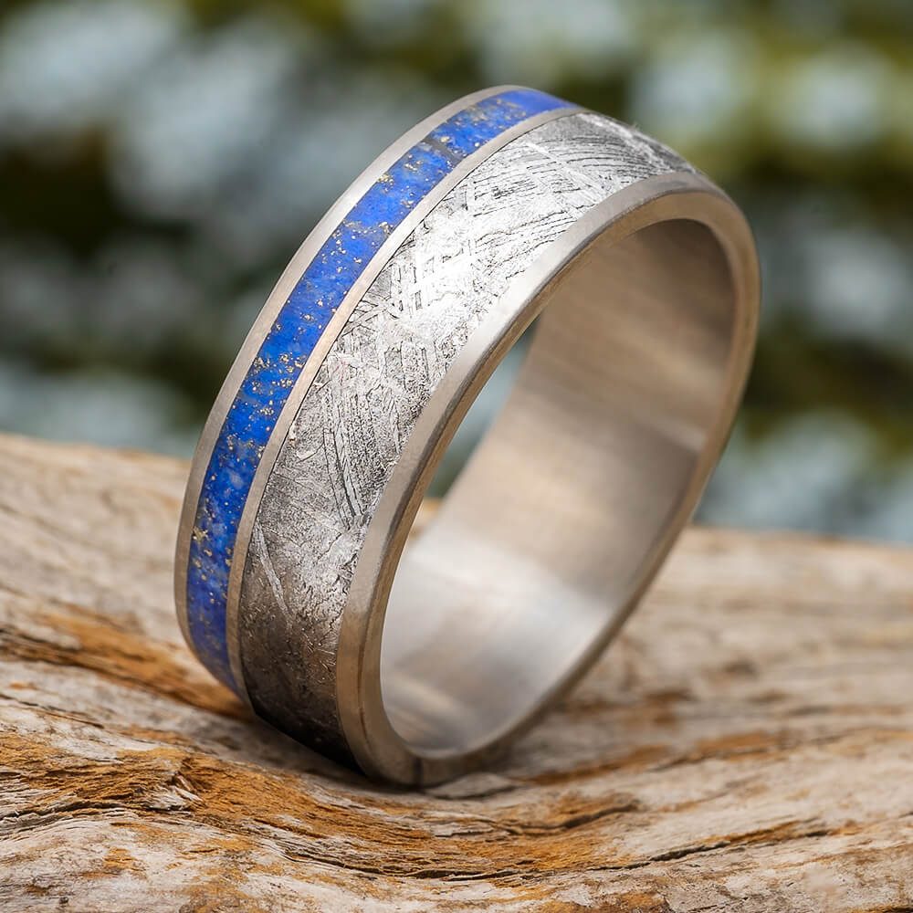 Lapis Lazuli and Meteorite Wedding Band