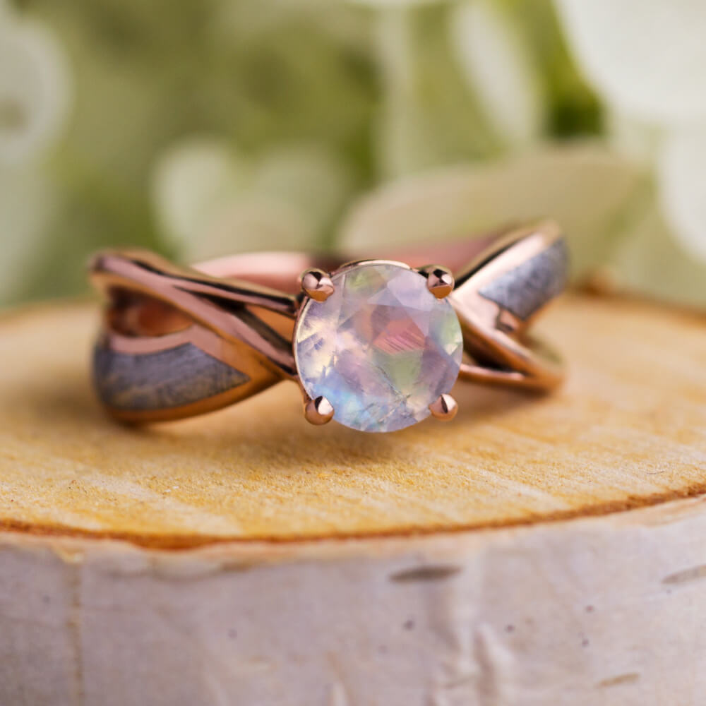 Moonstone Engagement Ring, Rose Gold Meteorite Ring-2632 - Jewelry by Johan