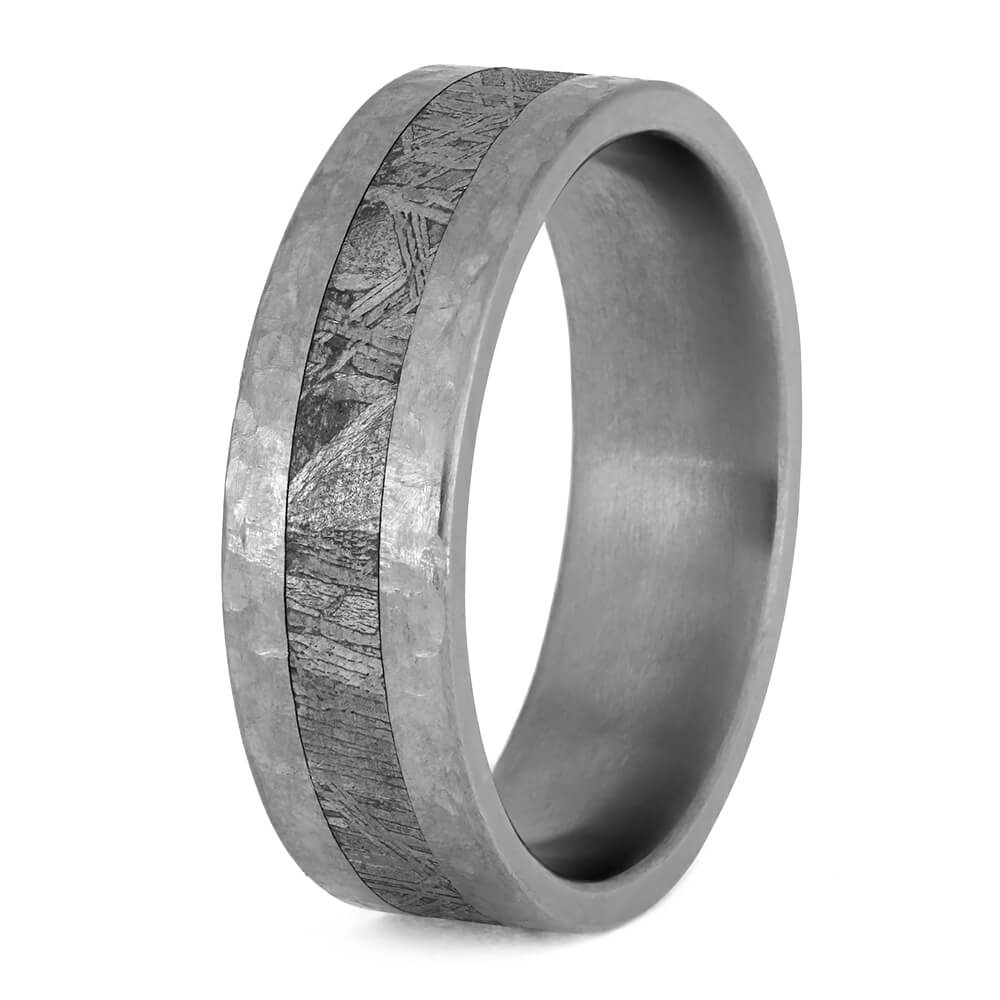 Hammered Titanium Men's Wedding Band With Gibeon Meteorite-3732 - Jewelry by Johan