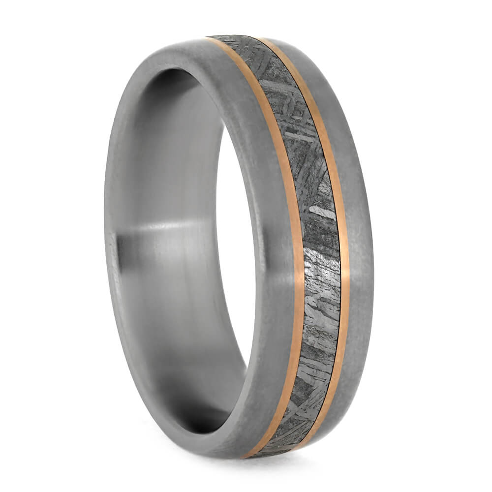 Meteorite Ring With Rose Gold Pinstripes, Men's Wedding Band-3853 - Jewelry by Johan