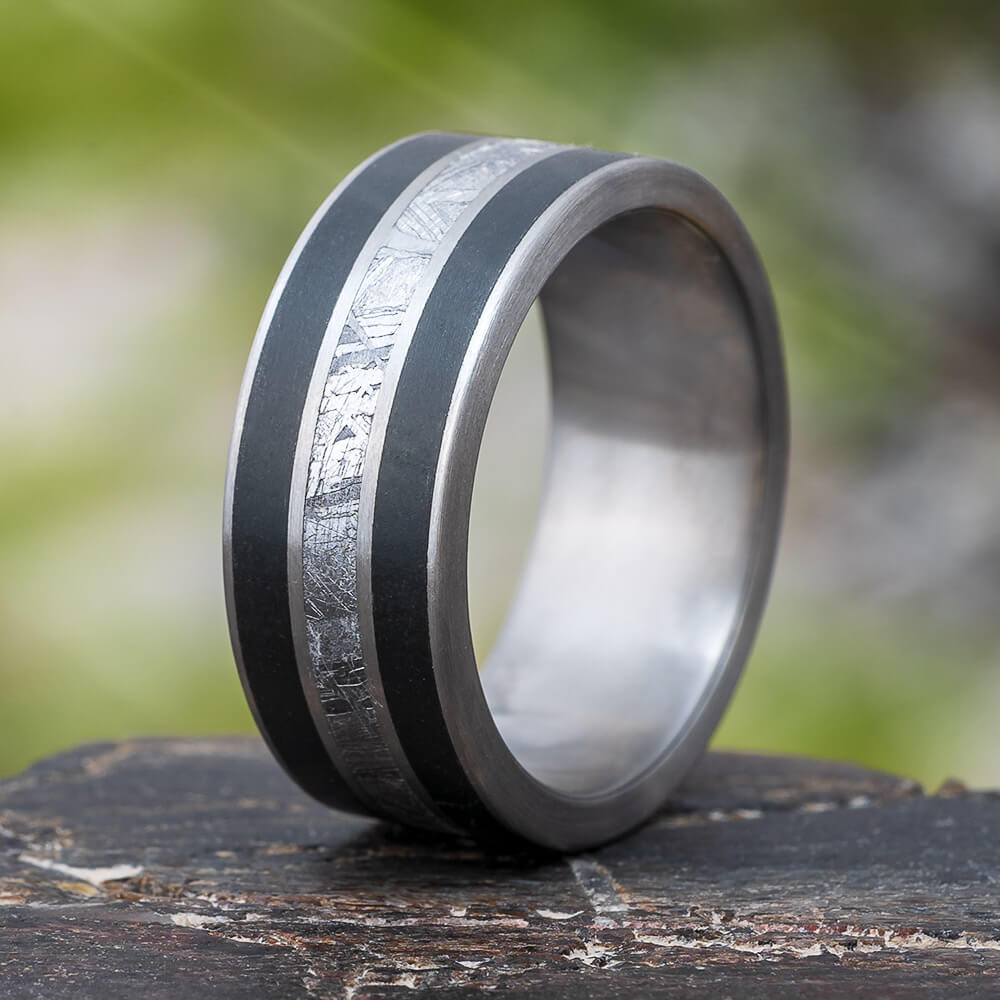 Meteorite and Black Jade Wedding Band