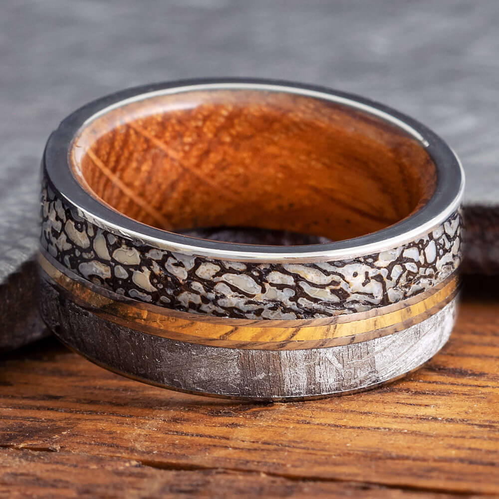 Meteorite and Dinosaur Bone Wedding Band