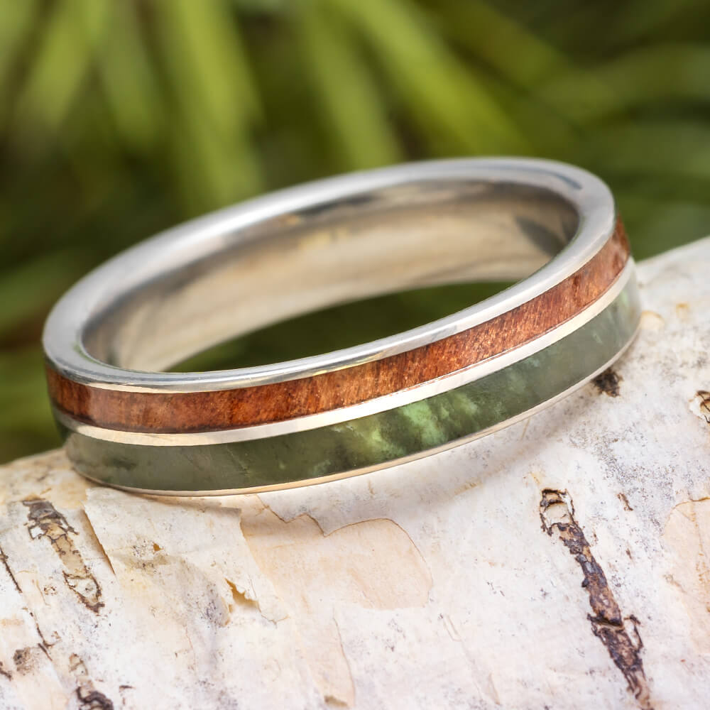 Jade Wedding Band with Wood