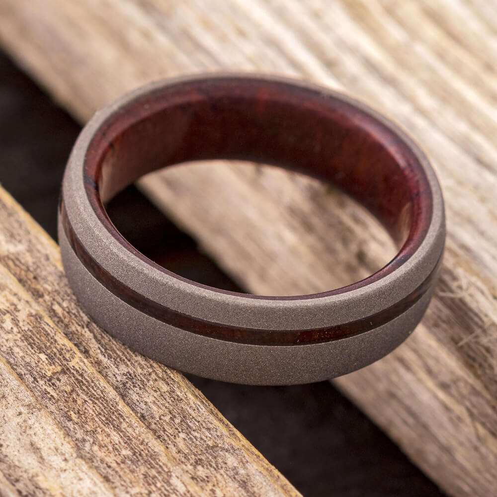 Ironwood & Sandblasted Titanium Band, 6mm Ring - JBJ