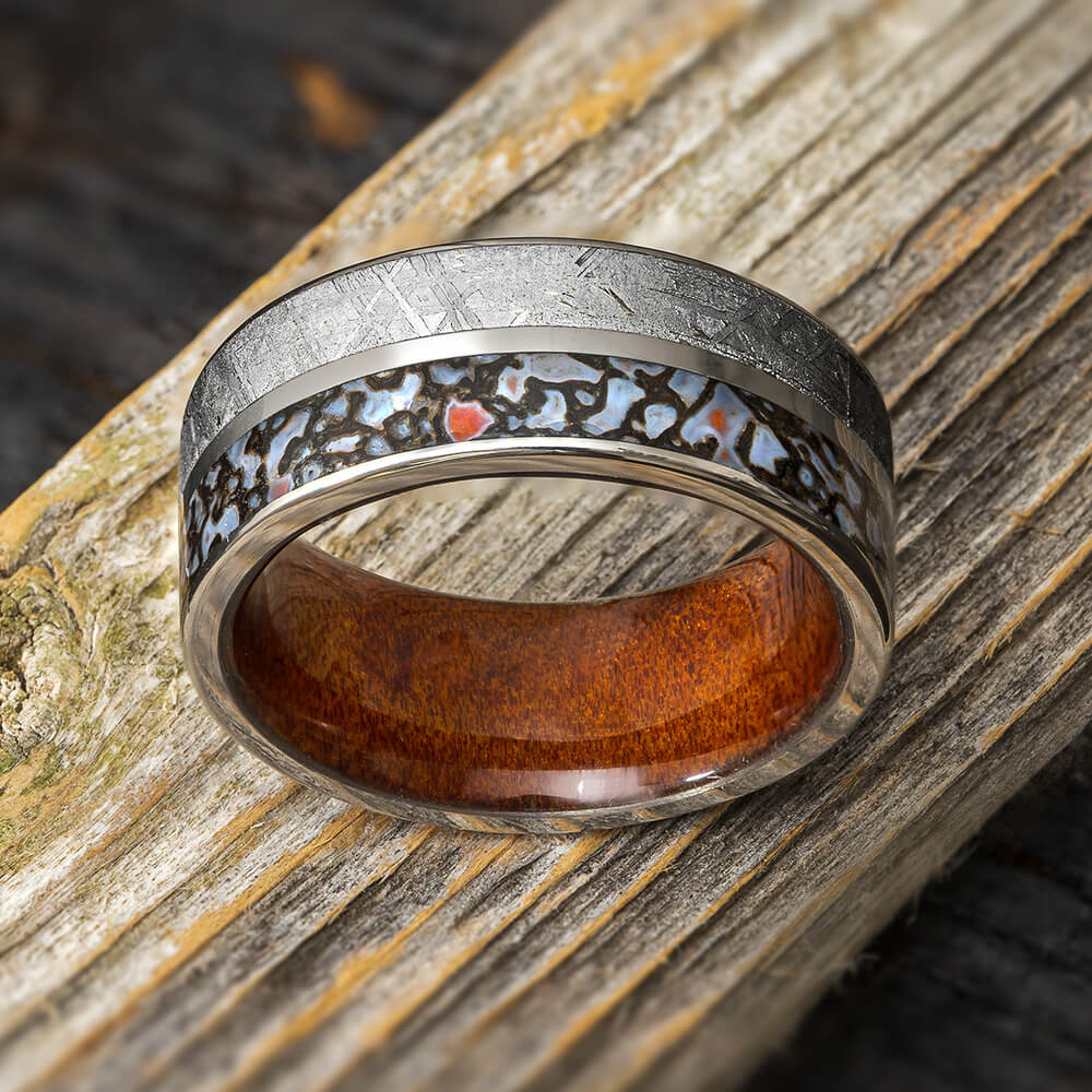 Meteorite and Dinosaur Bone Wedding Band