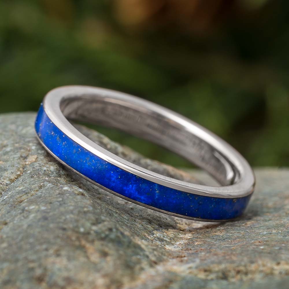 Titanium Wedding Band with Lapis Inlay