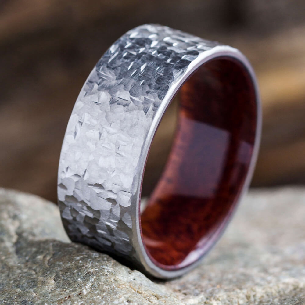 Hammered Titanium Wedding Band with Wood