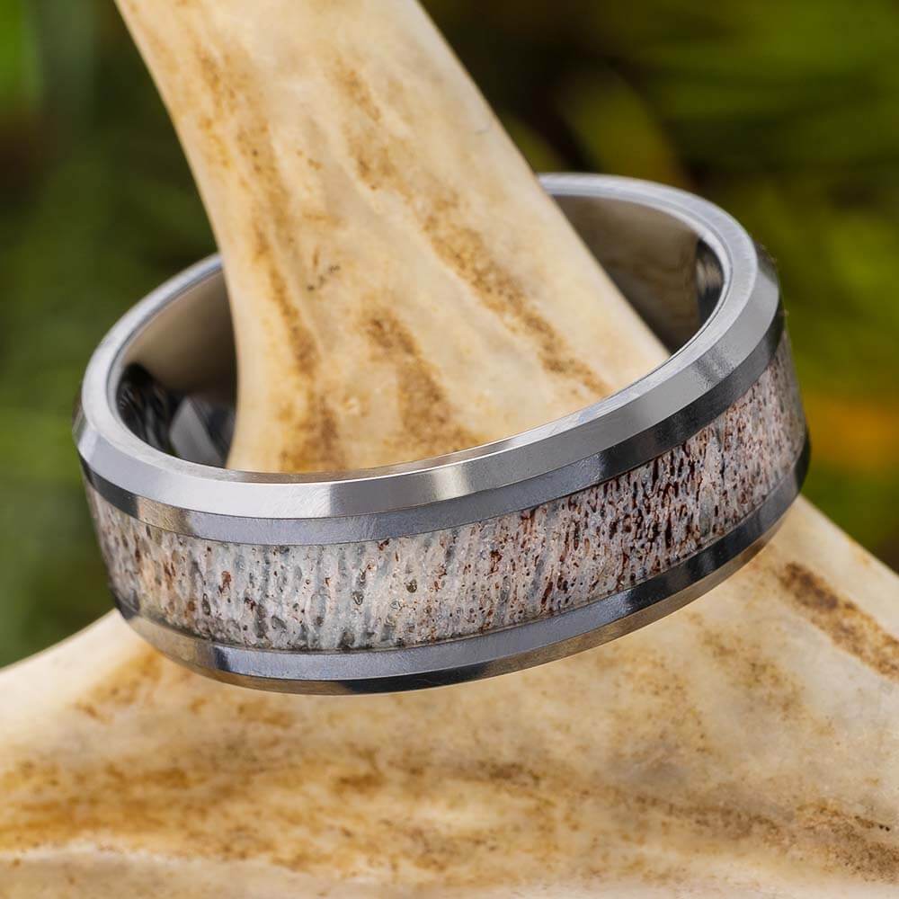 Deer Antler Wedding Band in Tungsten