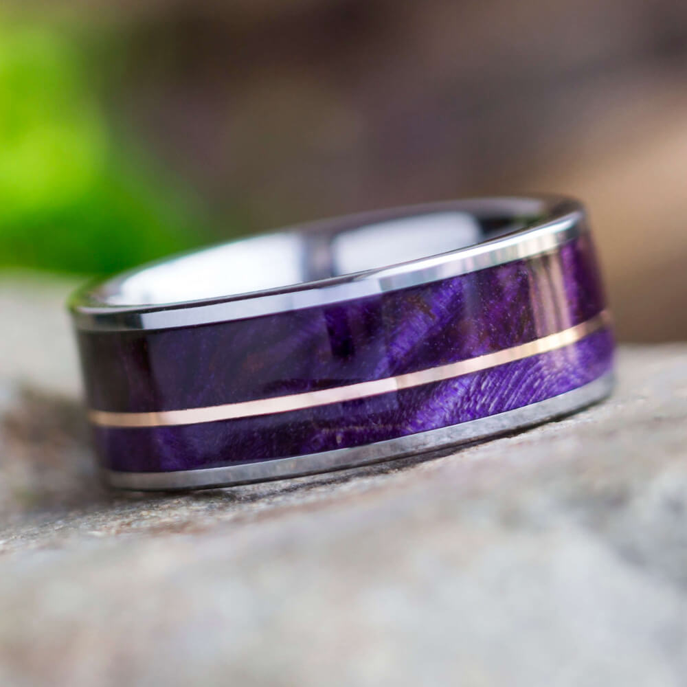 Purple Box Elder Burl Wood Wedding Band