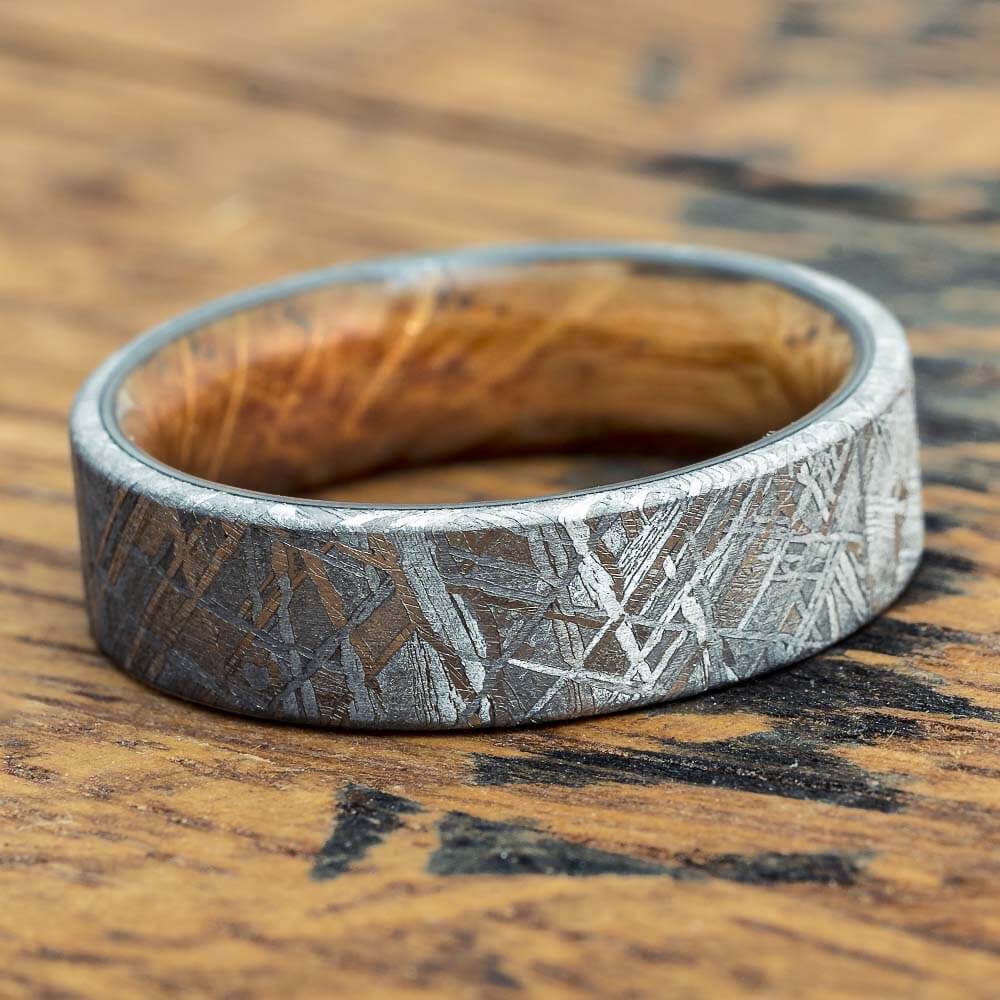 Meteorite and Whiskey Barrel Wedding Band