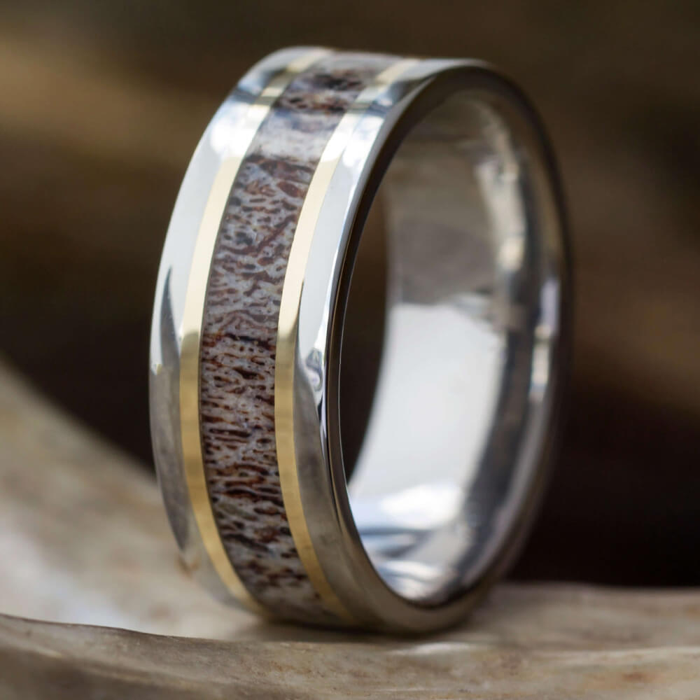 Deer Antler Wedding Band with Gold Pinstripes