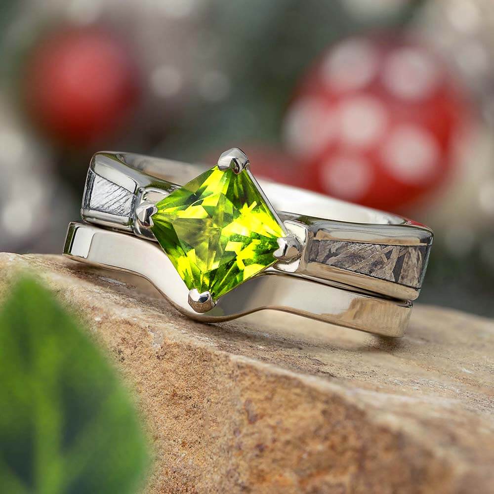 Peridot Bridal Set with Meteorite