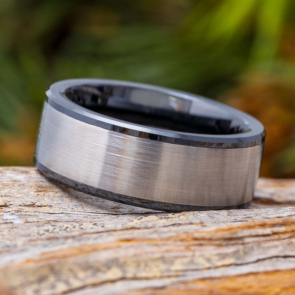 Beveled Black Ceramic Wedding Band with Titanium