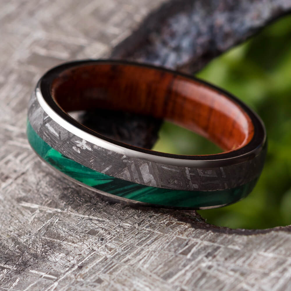 Malachite and Meteorite Wedding Band