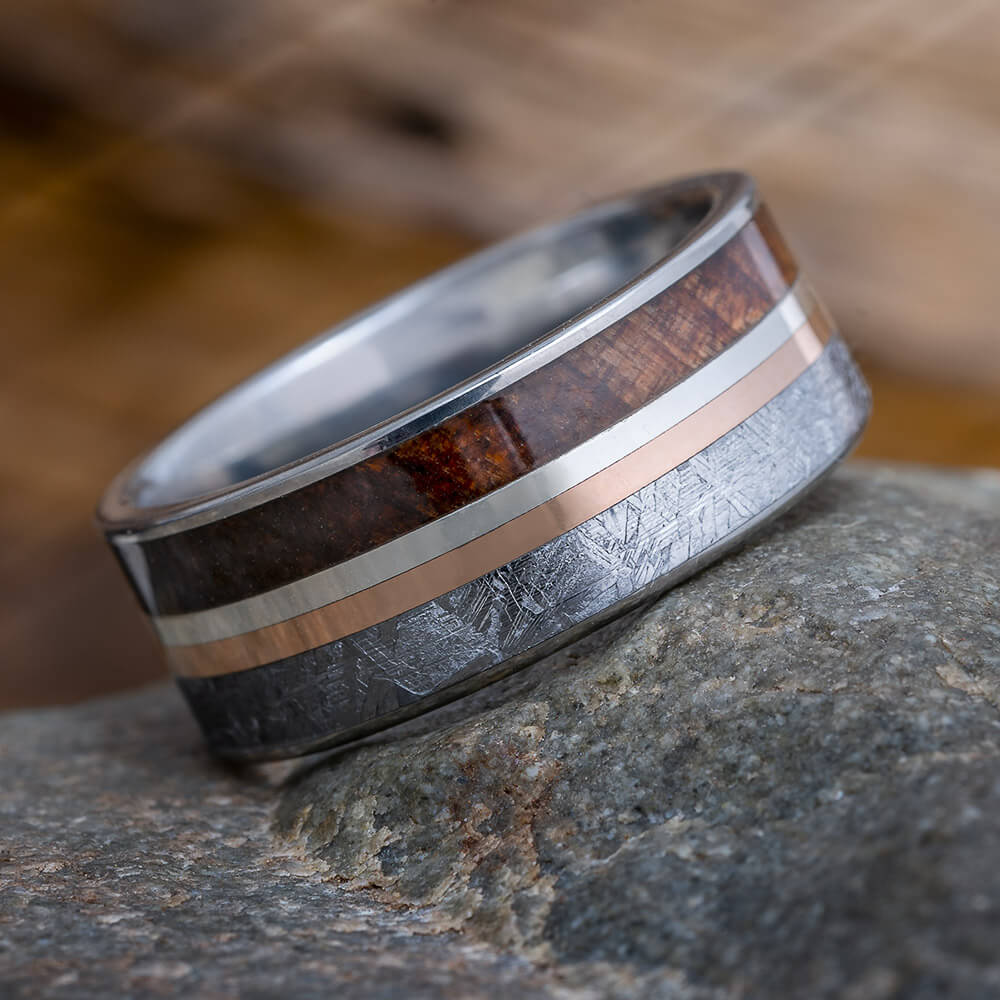 Redwood and Meteorite Wedding Band