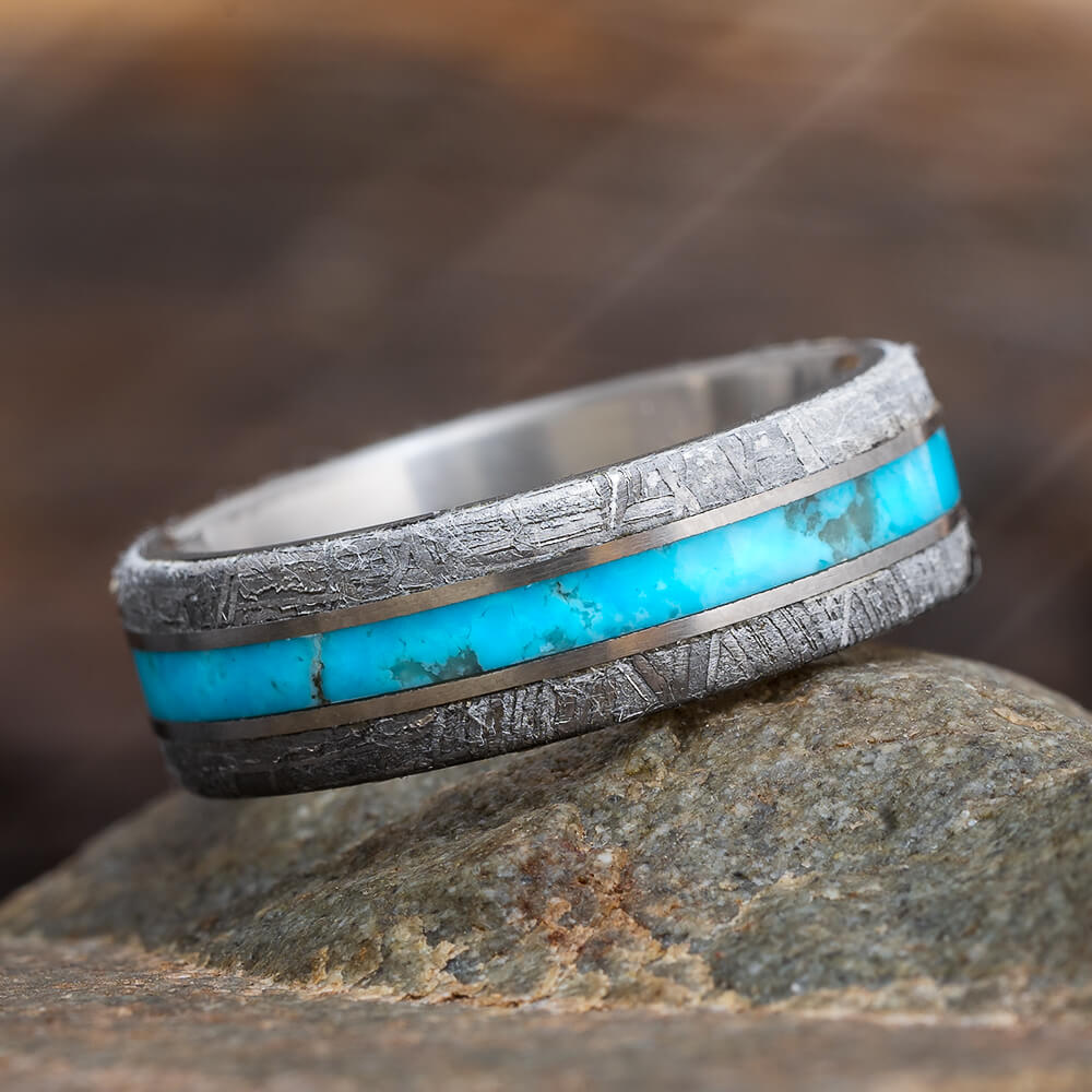 Meteorite and Turquoise Wedding Band