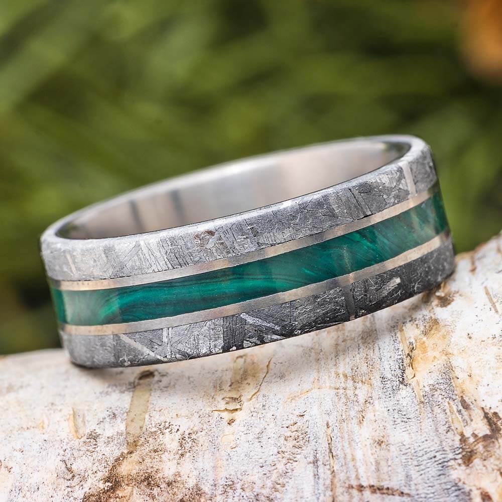 Meteorite and Malachite Wedding Band