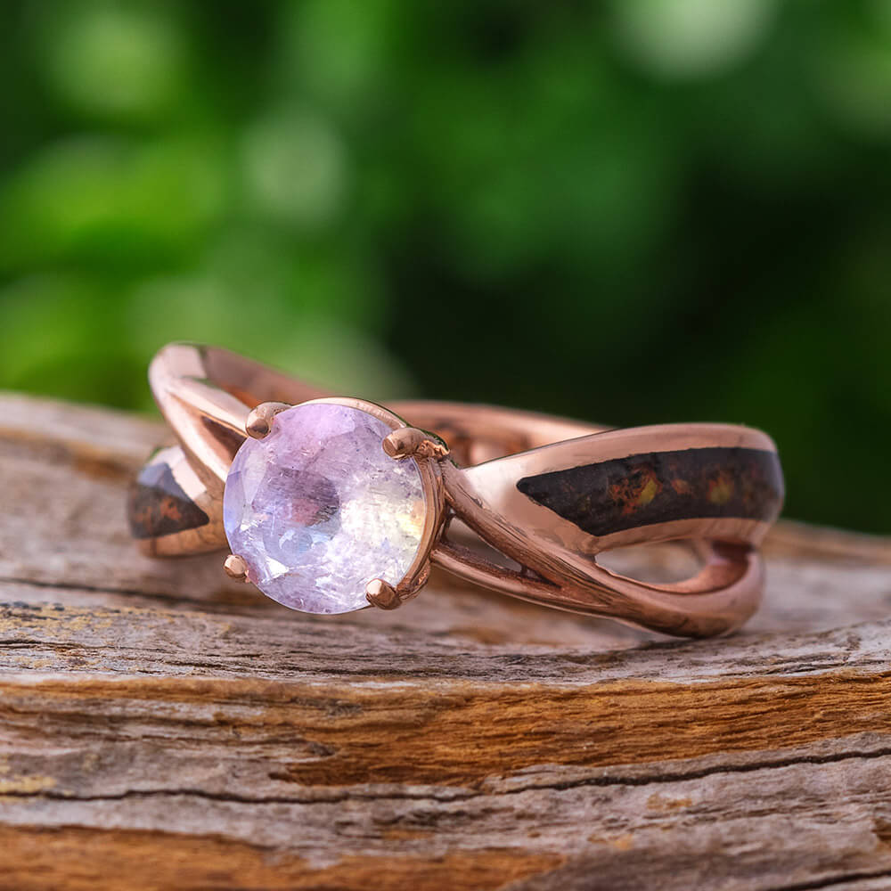 Solitaire Moonstone Engagement Ring with Dinosaur Bone in Rose Gold-4220 - Jewelry by Johan