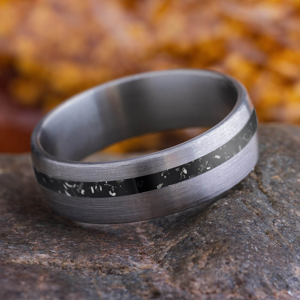 Black Stardust™ Men's Wedding Band in Brushed Titanium-4234 - Jewelry by Johan