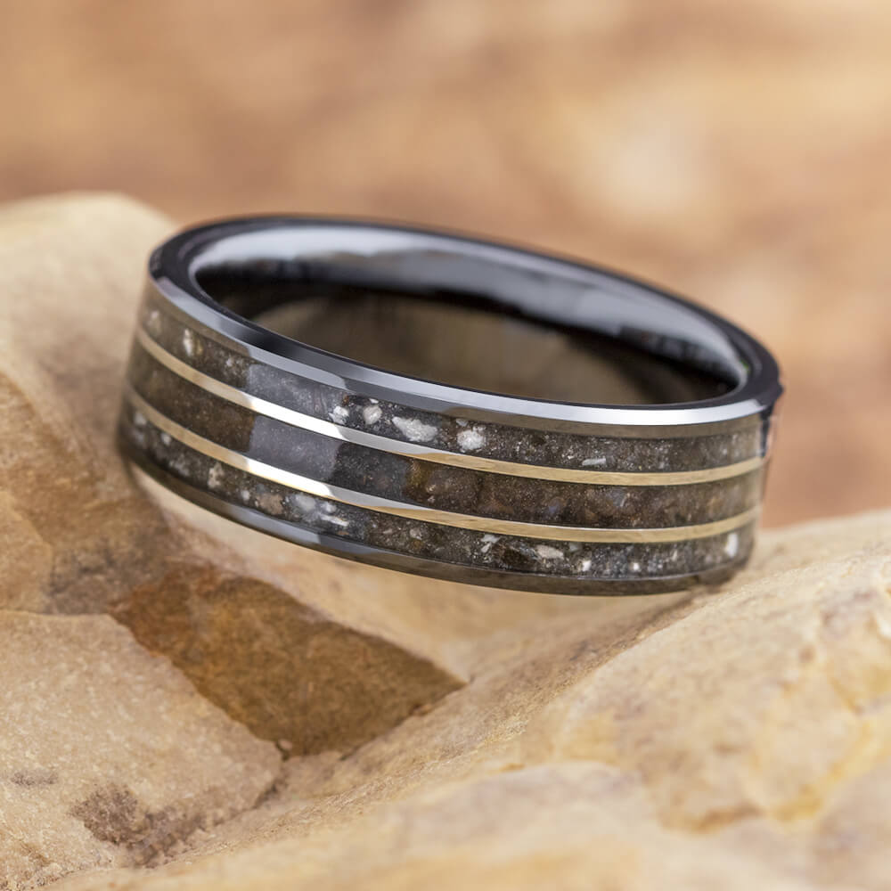 Memorial Ring With Dinosaur Bone in Black Ceramic-4374 - Jewelry by Johan