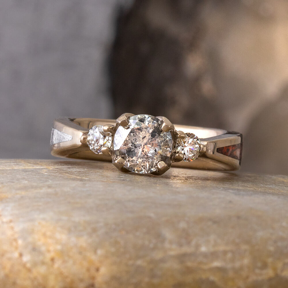 Galaxy Diamond Engagement Ring with Dinosaur Bone and Meteorite-4414 - Jewelry by Johan