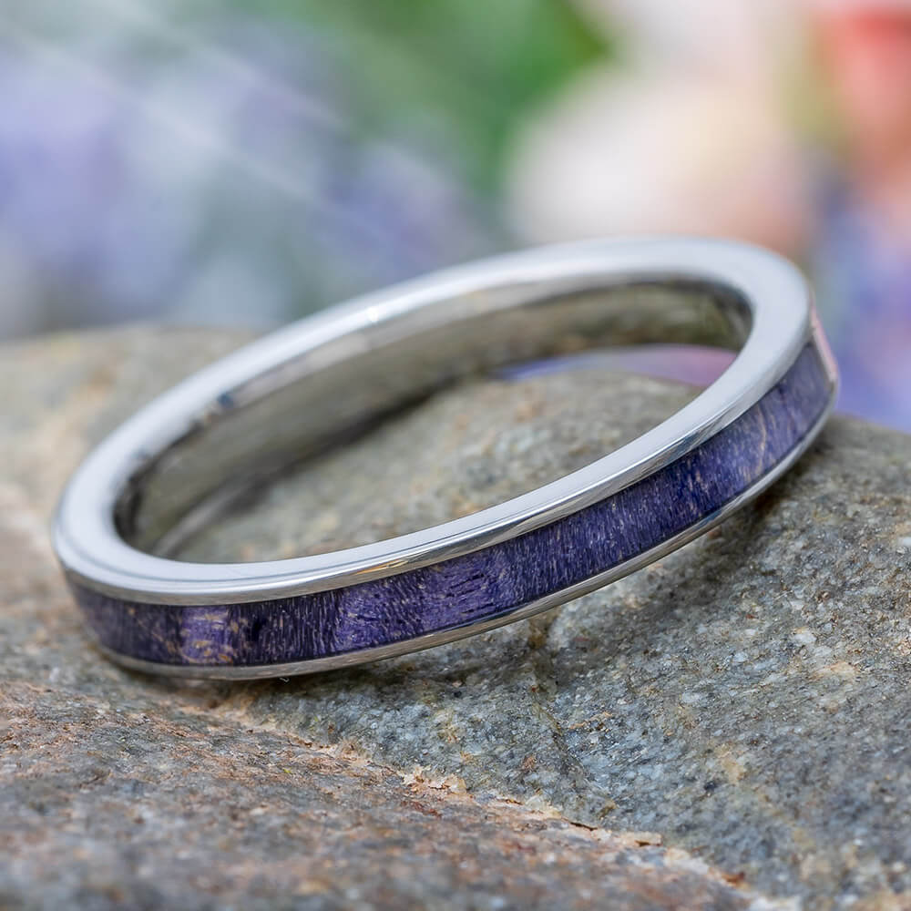 Women's Purple Box Elder Wood Wedding Band