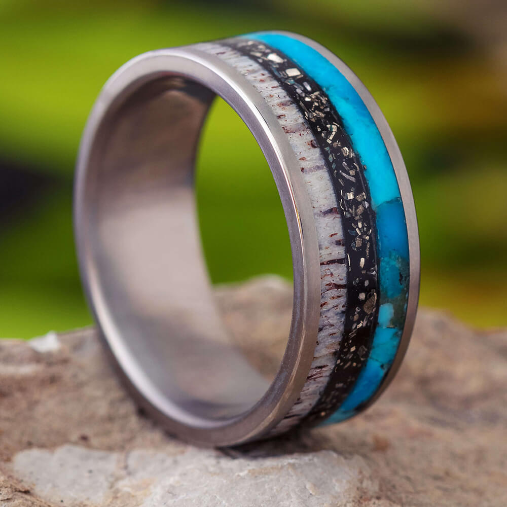 Meteorite Ring with Turquoise