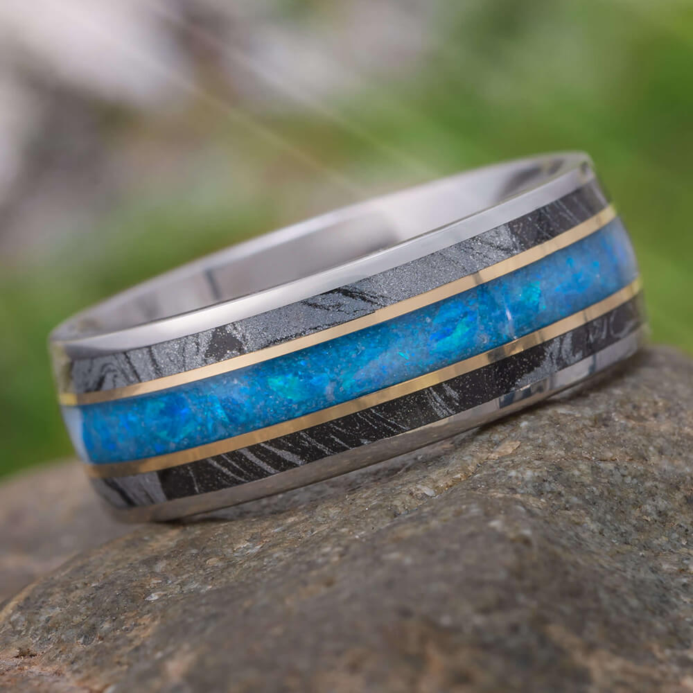 Mokume and Opal Wedding Band for Men