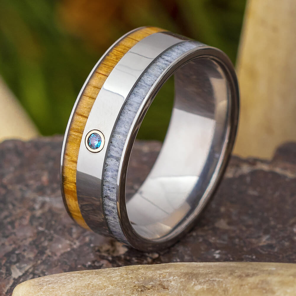 Deer Antler and Oak Wedding Band