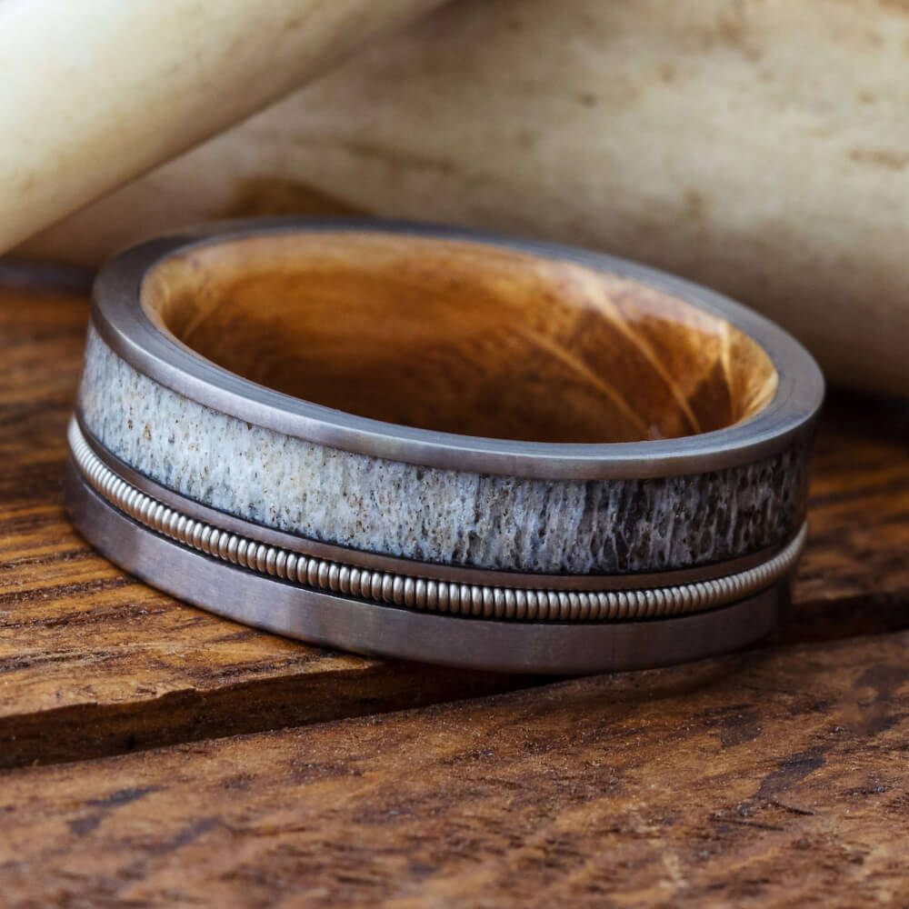 Deer Antler and Guitar String Wedding Band