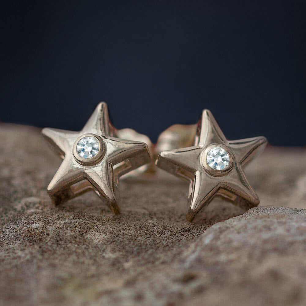 April Birthstone Gold Star Earrings with Diamond-4650D - Jewelry by Johan