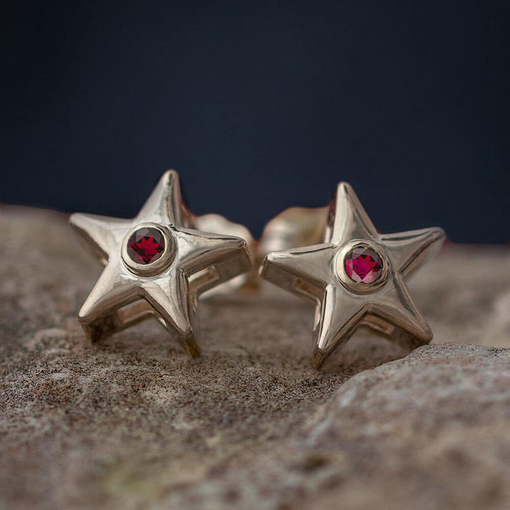 July Birthstone Gold Star Earrings with Ruby-4650RB - Jewelry by Johan