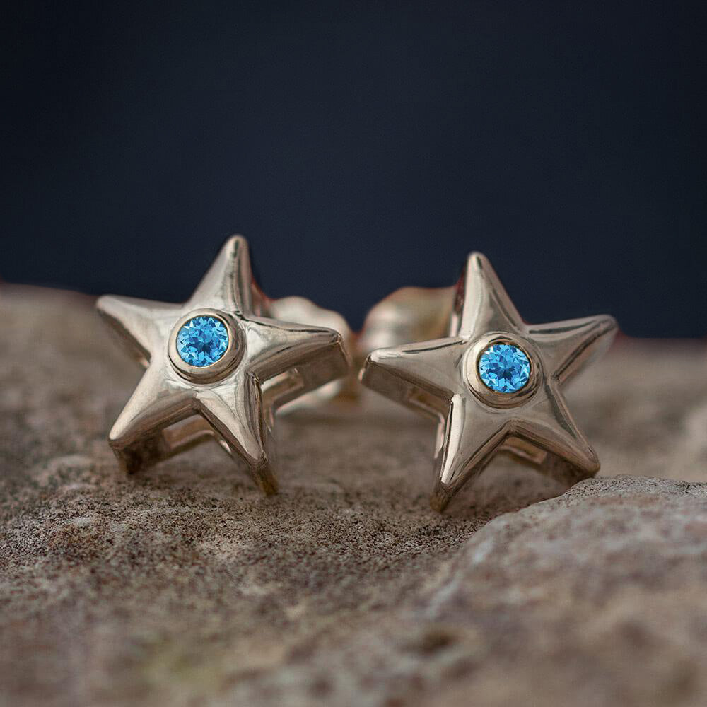 December Birthstone Stud Earrings with Blue Topaz-4650TZ - Jewelry by Johan