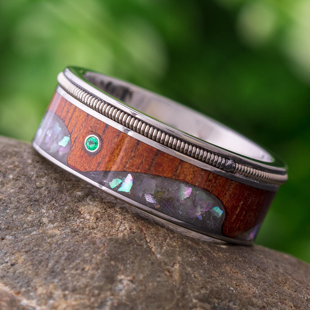 Abalone and Koa Wood Wedding Band