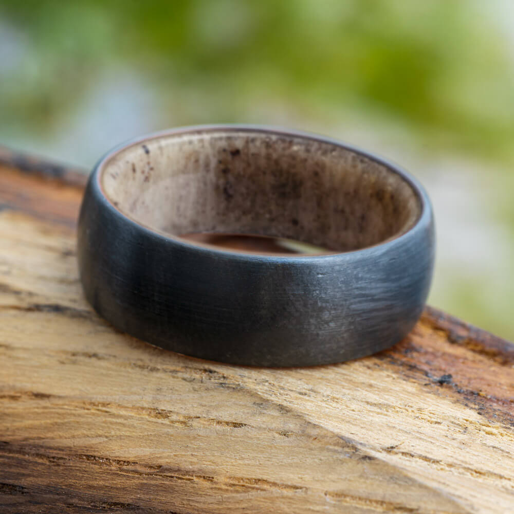 Men's Black Zirconium Wedding Band with Antler Sleeve-4658-AN - Jewelry by Johan