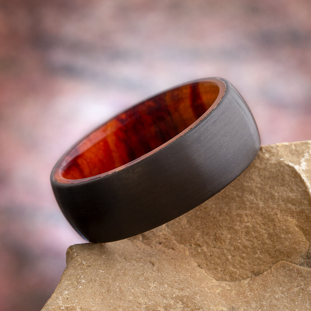 Black Zirconium Wedding Band with Tulipwood Sleeve-4658-WDX - Jewelry by Johan