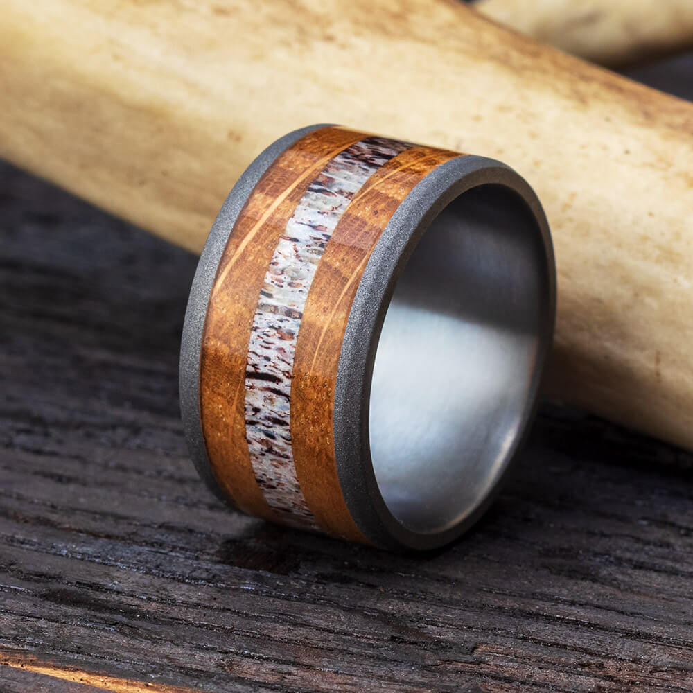 Antler and Whiskey Barrel Wood Ring