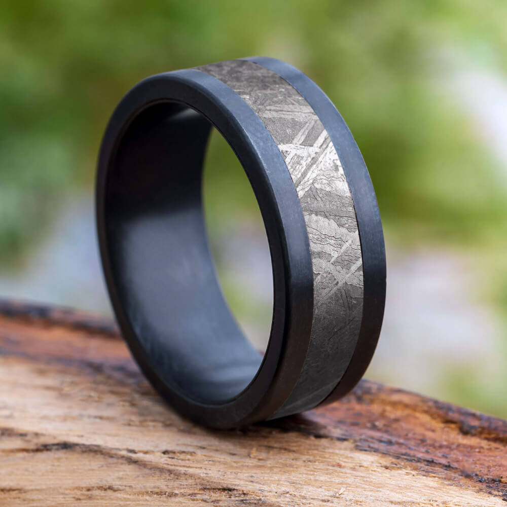 Meteorite & Black Zirconium Men's Wedding Band-4743 - Jewelry by Johan