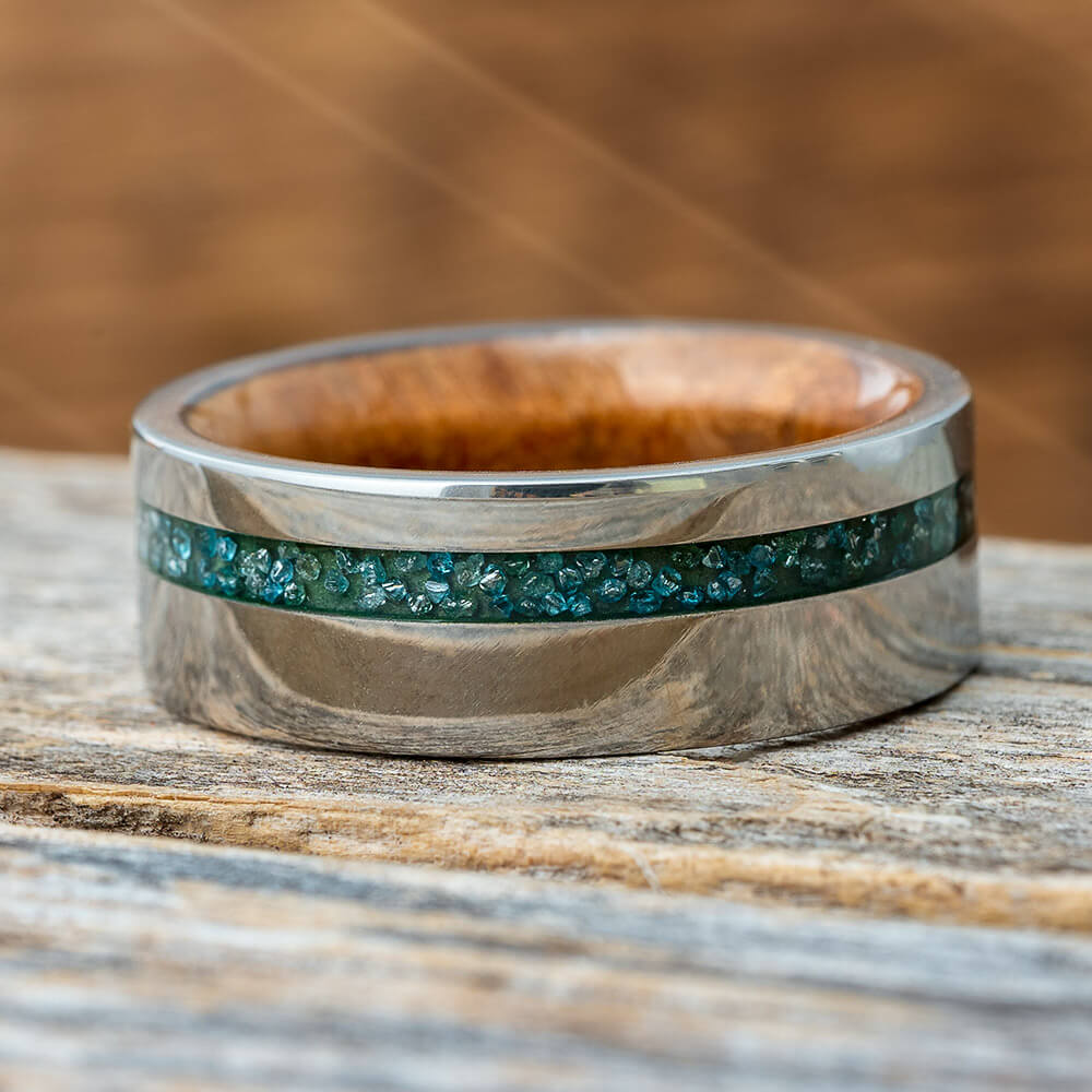 Wedding Band with Blue Diamonds