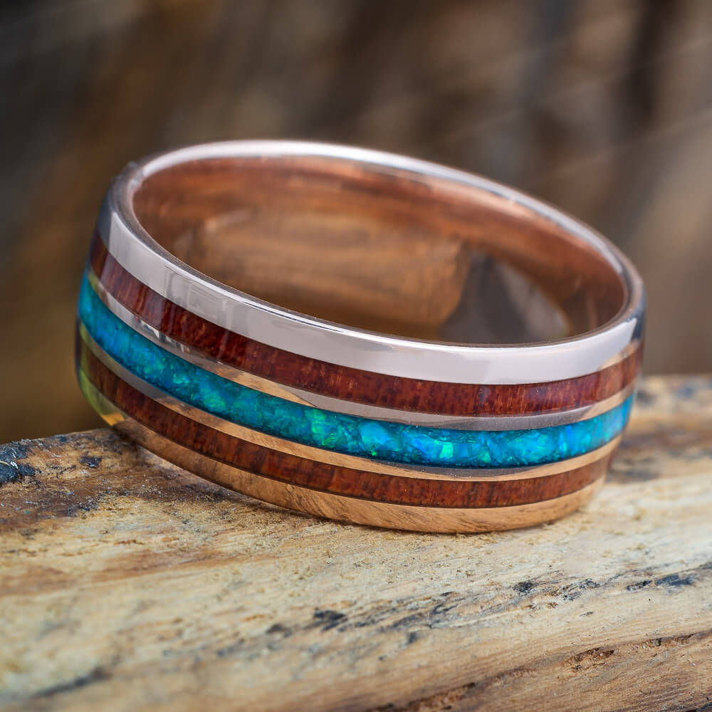 Bloodwood and Opal Wedding Band